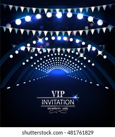 VIP Invitation card. Holiday background with stage lights