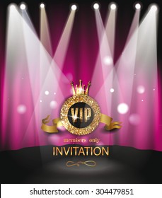 VIP invitation card with scene on the background and spotlights