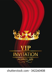 VIP invitation card with silk fabric and gold crown