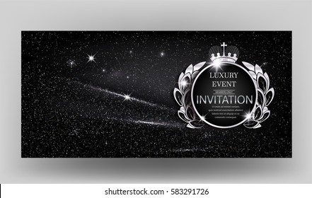VIP Invitation card with sparkling black fabric. Vector illustration