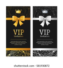 Vip Invitation and Card Vertical Set Shiny Expensive Decoration Design. Vector illustration