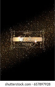 vip invitation card with vintage frame and sparkling background. Vector illustration