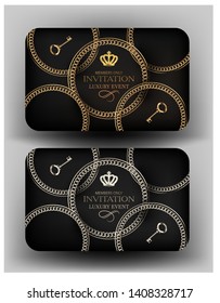 Vip invitation cards with chains. Vector illustration