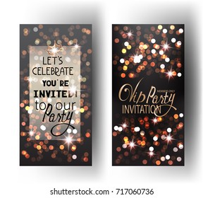 Vip invitation cards with defocused lights on the background. Vector illustration
