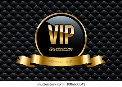 VIP Invitation Design Template. Vector Golden Ring With Ribbon And VIP Invitation Text On Black Luxury Background.