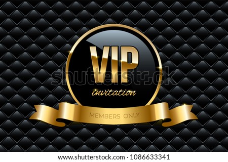 VIP invitation design template. Vector golden ring with ribbon and VIP invitation text on black luxury background.
