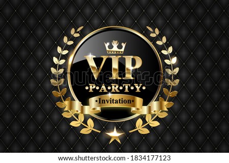 VIP invitation design template. Vector golden ring with ribbon and VIP invitation text on black luxury background.
