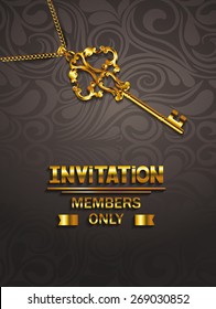 VIP invitation elegant card with key and floral design