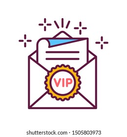 VIP invitation line color icon. Envelope with letter. Premium card for party. Button for web or mobile app. Editable stroke.