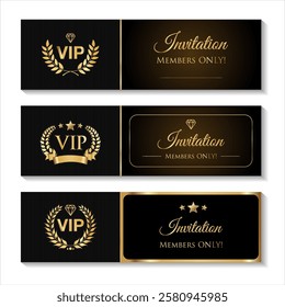 VIP invitation Luxury premium design card, banner or flyer with golden elements isolated on black background 