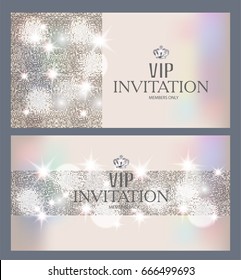 VIP invitation sparkling luxury cards. Vector illustration