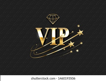 VIP invitation vector template. Luxury 3D logo with a gold gradient border. Privilege, premium membership card design idea. Realistic emblem private club at the glamorous background