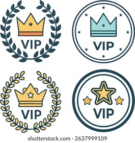 VIP Label Badge or Tag with Crown Icon and Elegant Design Elements