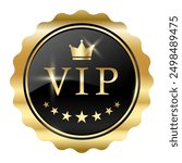 VIP label, Gold Exclusive luxury banners or premium VIP Member Club sticker with crown icon,Black and Gold vector Button glossy.VIP sign and tag with shiny and glitter on golden badges ready for print