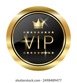 VIP label, Gold Exclusive luxury Round banners or premium VIP Member Club sticker with crown icon, Black and Gold vector Button glossy .VIP sign and tag with shiny and glitter on golden badges