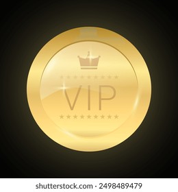 VIP label, Gold Exclusive luxury Round banners or premium VIP Member Club sticker with crown icon, Gold vector Button glossy .VIP sign and tag with shiny and glitter on golden badges