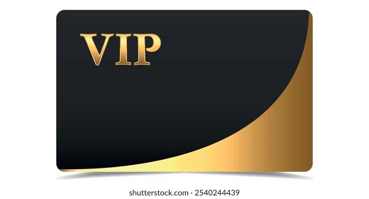 Etiqueta Vip. Etiqueta. Cupón. Tarjeta de regalo. Invitación VIP. Diseño de Plantilla de lujo dorado. Anuncio negro Vector con texto VIP dorado. Vip en estilo abstracto sobre fondo negro.