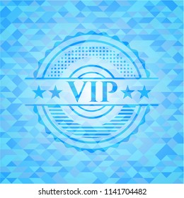 VIP light blue emblem with triangle mosaic background