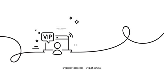 Icono de línea Vip. Una línea continua con curl. Signo de acceso de persona muy importante. Símbolo de privilegio de miembro. Cinta de contorno simple de acceso Vip. Patrón de curva de bucle. Vector