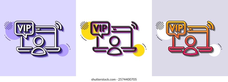 Vip line icon. Halftone dotted pattern. Gradient icon with grain shadow. Very important person access sign. Member privilege symbol. Line vip access icon. Various designs. Vector