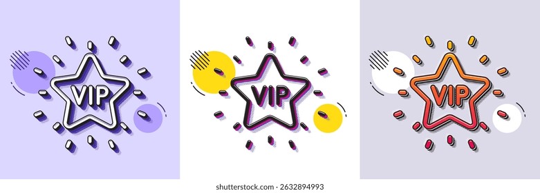 Ícone da linha do Vip. Padrão pontilhado de meio-tom. Ícone de gradiente com sombra de grão. Sinal de estrela de pessoa muito importante. Símbolo de privilégio do clube membro. Ícone de estrela vip de linha. Vários desenhos. Vetor