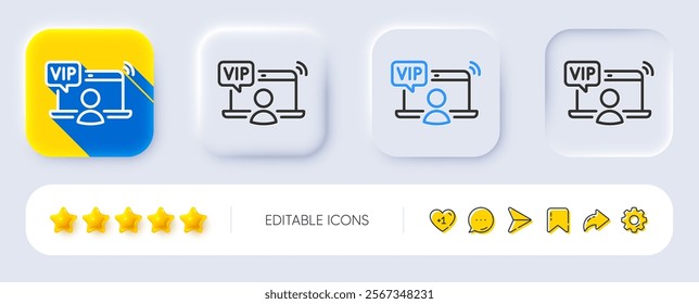 Vip line icon. Neumorphic, Flat shadow, 3d buttons. Very important person access sign. Member privilege symbol. Line vip access icon. Social media icons. Vector