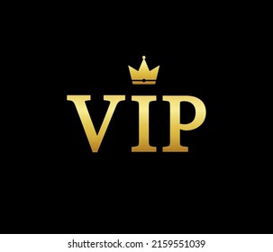Vip. Vip Logo. Gold Crown For Premium. Premium Club. Gold Badge. Icon For Privilege, Casino, Membership And Exclusive. Luxury Card On Black Background. Label For Celebrity. Vector.
