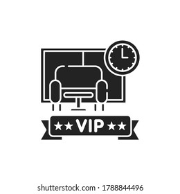 Vip lounge glyph black icon. Waiting room at the airport. Luxury service element. Sign for web page, mobile app, button, logo. Vector isolated button.