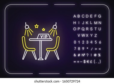 VIP Lounge Zone Neon Light Icon. Outer Glowing Effect. Sign With Alphabet, Numbers And Symbols. Luxurious Night Club Recreation, Premium Quality Service. Vector Isolated RGB Color Illustration