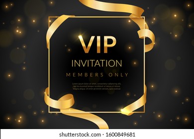 VIP. Luxury gift card, vip invitation coupon, certificate with gold text, exclusive and elegant logo premium membership in prestige club vector promotion design