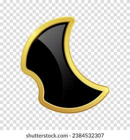 VIP luxury logo design element. Logotype medieval. Coat metal icon sign. Black shield with glossy bright golden frame. Vector clipart illustration. Transparent background.