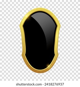 VIP luxury logo design element. Black shield with glossy bright golden frame. Vector clipart illustration. Transparent background.