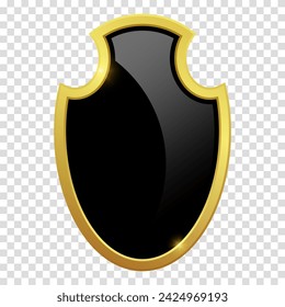 Elemento de diseño de logotipo de lujo VIP. Escudo negro con marco dorado brillante brillante. Ilustración de clipart vectorial. Fondo transparente.