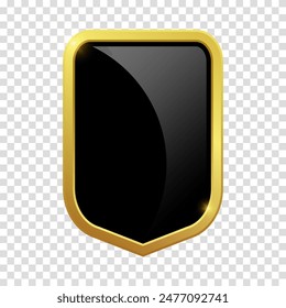 Elemento de diseño de logotipo de lujo VIP. Escudo negro con marco dorado brillante brillante. Ilustración del Clipart del Vector. Fondo transparente.