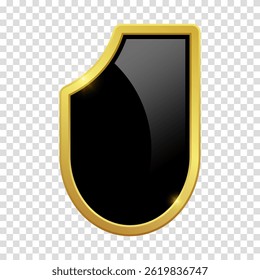 VIP luxury logo design element. Black shield with glossy bright golden frame. Vector clipart illustration. Transparent background.
