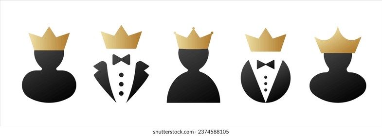 Vip man in tuxedo and bow tie with golden crown. Luxury leader style for gentleman and businessman for creative conferences and vector receptions