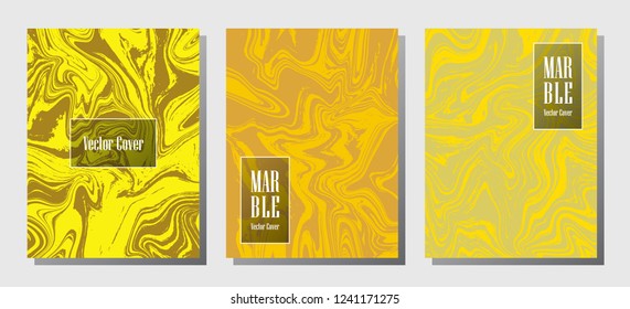 VIP marble prints, vector cover design templates. Fluid marble stone texture iInteriors fashion magazine backgrounds  Corporate journal patterns set of liquid ink waves. Notebook prints set.