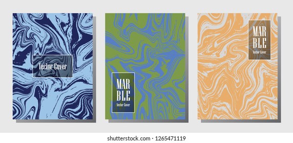 VIP marble prints, vector cover design templates. Fluid marble stone texture iInteriors fashion magazine backgrounds  Corporate journal patterns set of liquid ink waves. Posters set.