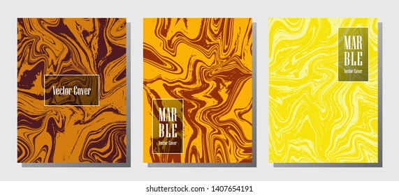 VIP marble prints, vector cover design templates. Fluid marble stone texture iInteriors fashion magazine backgrounds  Corporate journal patterns set of liquid ink waves. Posters set.
