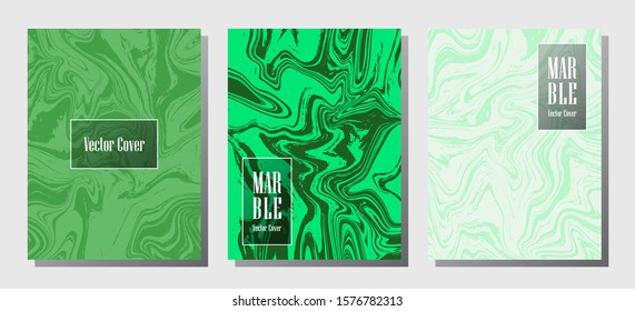 VIP marble prints, vector cover design templates. Fluid marble stone texture iInteriors fashion magazine backgrounds  Corporate journal patterns set of liquid oil waves. Cover pages set.
