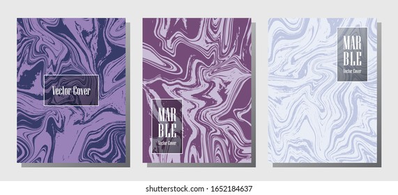 VIP marble prints, vector cover design templates. Fluid marble stone texture iInteriors fashion magazine backgrounds  Corporate journal patterns set of liquid ink waves. Posters set.