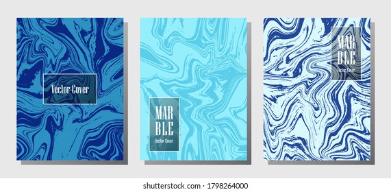 VIP marble prints, vector cover design templates. Fluid marble stone texture iInteriors fashion magazine backgrounds  Corporate journal patterns set of liquid clay waves. Splash effect prints.