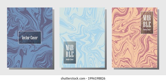 VIP marble prints, vector cover design templates. Fluid marble stone texture iInteriors fashion magazine backgrounds  Corporate journal patterns set of liquid paint waves. Invitation cards set.