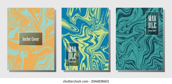 VIP marble prints, vector cover design templates. Fluid marble stone texture iInteriors fashion magazine backgrounds  Corporate journal patterns set of liquid ink waves. Invitation cards set.