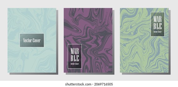 VIP marble prints, vector cover design templates. Fluid marble stone texture iInteriors fashion magazine backgrounds  Corporate journal patterns set of liquid paint waves. Notebook prints set.