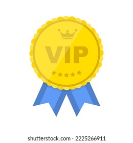 VIP Member Badge Medal. Gold "Vip" badge. Gold and luxury, membership icon, exclusive and priority. Modern vector illustration