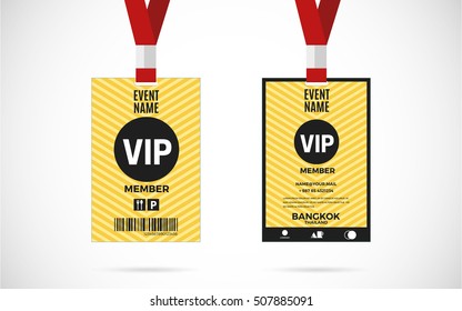 Vip member card set with lanyard. vector design and text template illustration