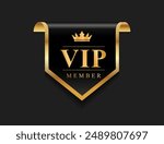 VIP member emblem black and gold isolated on black background 