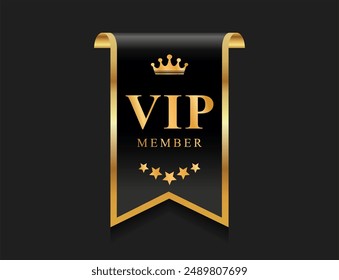 VIP member emblem black and gold isolated on black background 