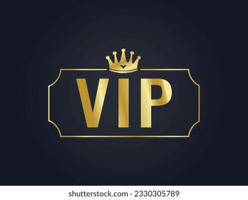 Vip member golden emblem. Vector illustration VIP club label on black background